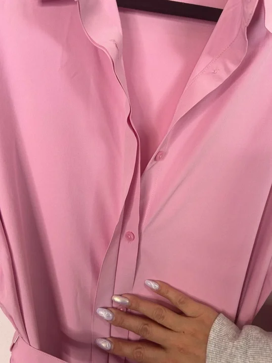 Athleta Urbanite Pink Shirt Dress Long Sleeve Midi Size Small Summer Athleisure - Picture 7 of 13